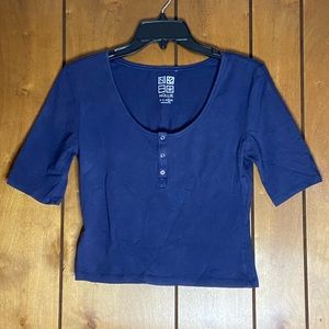Nollie Navy Blue Cropped Sleeves Crop Top Size Large